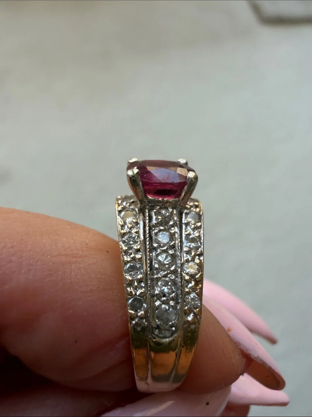 14K Gold Ruby Diamond Ring | Vintage Statement  Ring | Multi-Row Diamond.